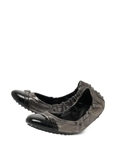 Pre-owned Tod's Vintage Metallic-effect Leather Ballet Flats