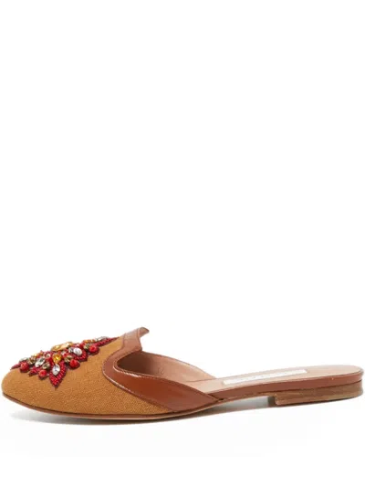 Pre-owned Oscar De La Renta Crystal-embellished Mules
