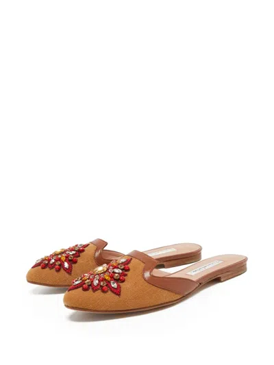 Pre-owned Oscar De La Renta Crystal-embellished Mules
