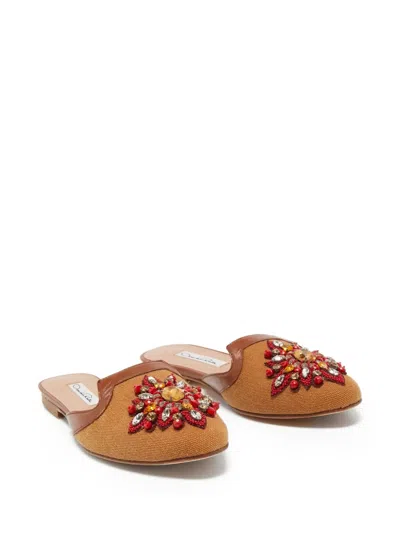 Pre-owned Oscar De La Renta Crystal-embellished Mules