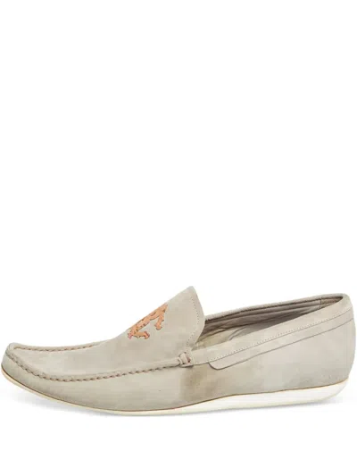 Pre-owned Roberto Cavalli Vintage Logo-embroidered Suede Loafers