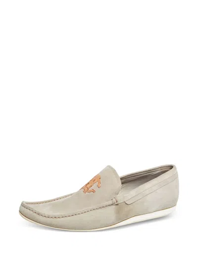 Pre-owned Roberto Cavalli Vintage Logo-embroidered Suede Loafers