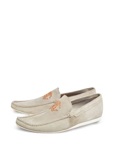 Pre-owned Roberto Cavalli Vintage Logo-embroidered Suede Loafers