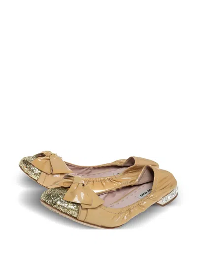 Pre-owned Miu Miu Bow-embellished Ballet Flats