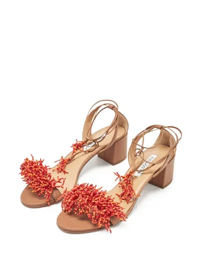 Pre-owned Aquazzura 60mm Beaded Block-heel Sandals