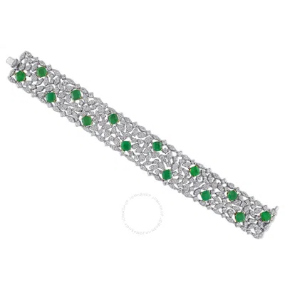 Created Forever 9 4/5ct Tgw Emerald And 11 1/7ct Tw Lab-grown Diamond Wide Bracelet In 18k Two-tone  In Metallic