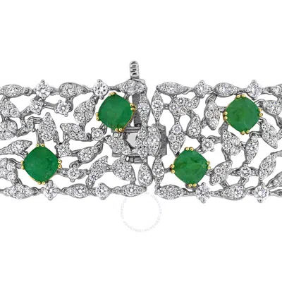 Created Forever 9 4/5ct Tgw Emerald And 11 1/7ct Tw Lab-grown Diamond Wide Bracelet In 18k Two-tone  In Metallic