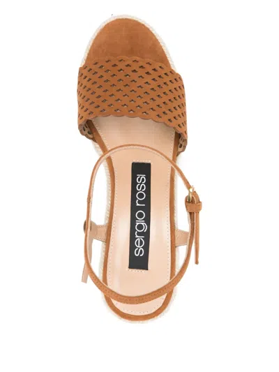 Sergio Rossi 85mm Perforated Heeled Espadrilles In Brown