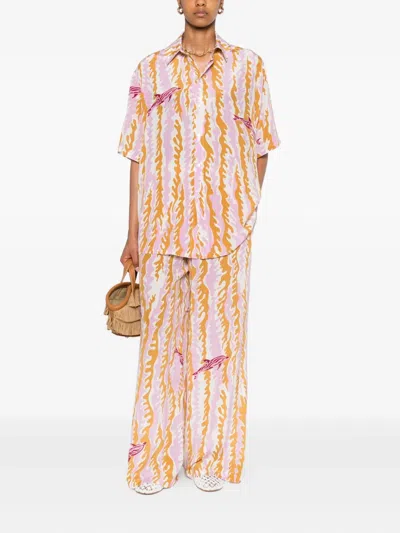 Olivia Von Halle Wave-print Silk Trousers In Multi
