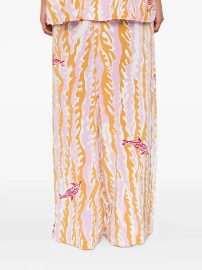 Olivia Von Halle Wave-print Silk Trousers In Multi