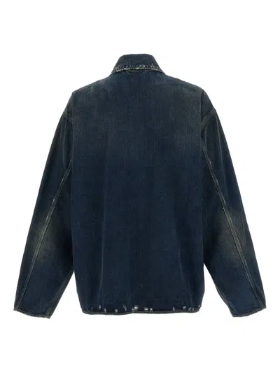 Balenciaga Denim Jacket With Used Effect Casual Jackets And Parka Blue