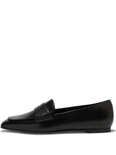 Aeyde Leather Penny Strap Loafers Rubber Sole In Black