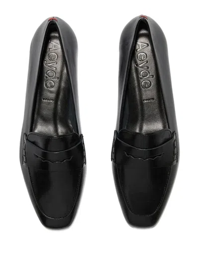 Aeyde Leather Penny Strap Loafers Rubber Sole In Black