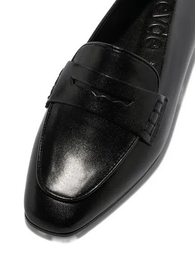 Aeyde Leather Penny Strap Loafers Rubber Sole In Black