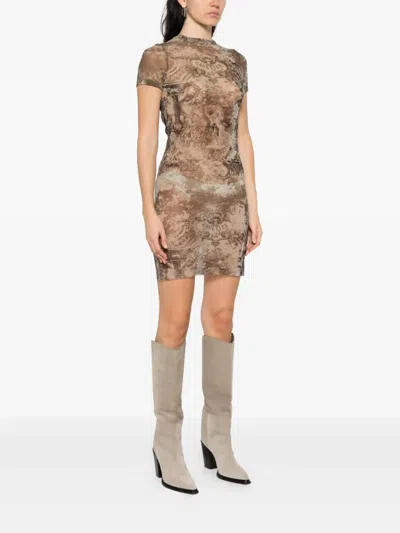 Jean Paul Gaultier Abstract-pattern Print Mini Dress In Neutral