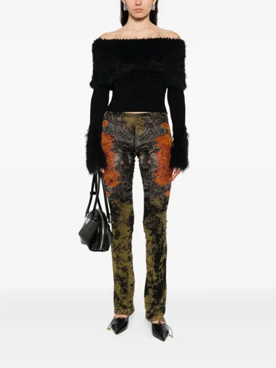 Jean Paul Gaultier Knitwear With Off-the-shoulder Design And Faux Fur Trim In Black