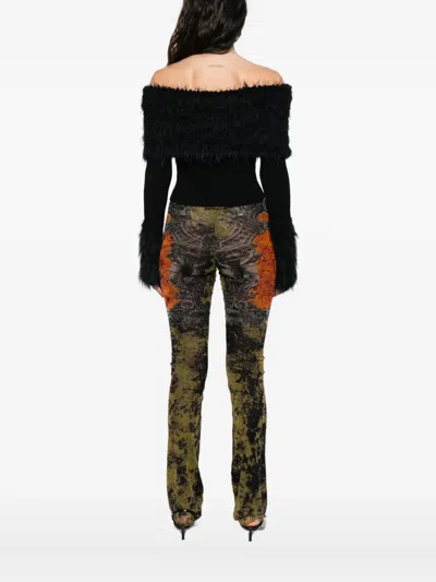 Jean Paul Gaultier Knitwear With Off-the-shoulder Design And Faux Fur Trim In Black