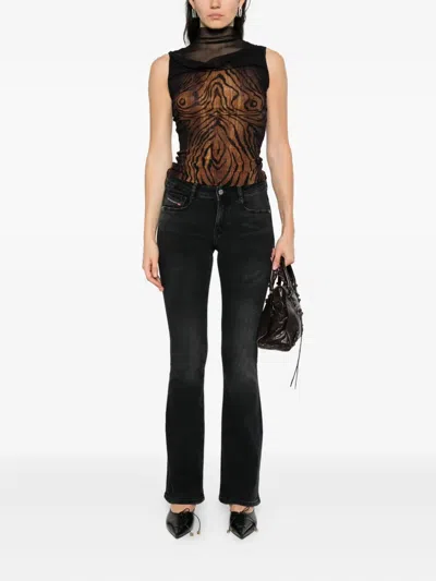 Diesel Flared Cotton Blend Jeans In Black