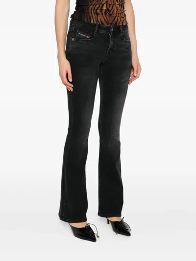Diesel Flared Cotton Blend Jeans In Black