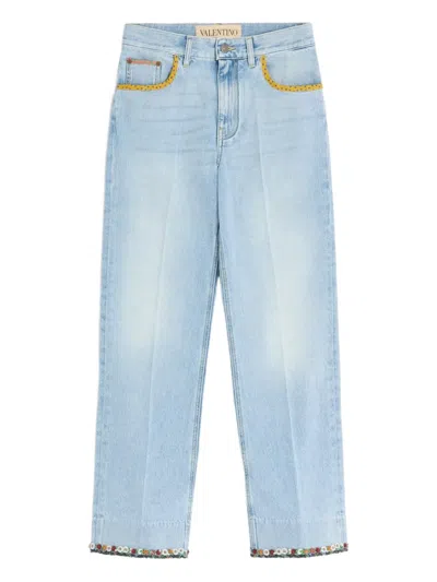 Valentino Embroidered Denim Trousers Woman Light Denim 28 In Blue