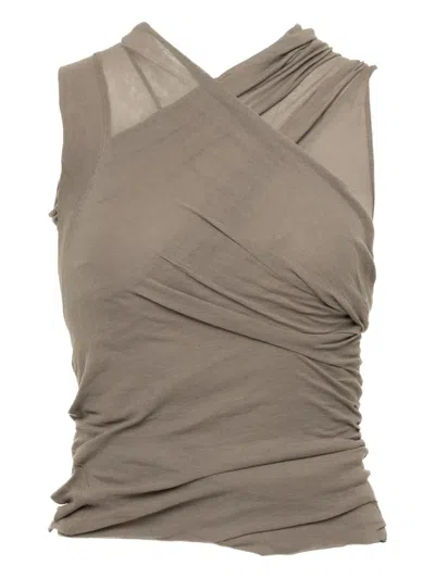 Rick Owens Draped Cross-front Top In Gray