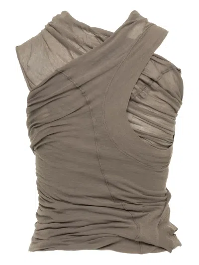 Rick Owens Draped Cross-front Top In Gray