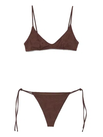 Mc2 Saint Barth Floral-lace Bikini In Brown