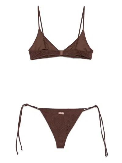 Mc2 Saint Barth Floral-lace Bikini In Brown