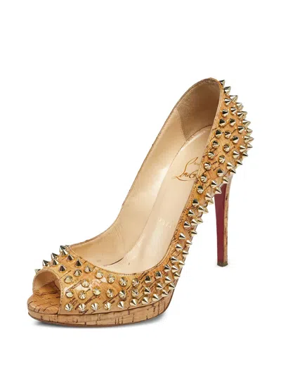 Pre-owned Christian Louboutin 100mm Yolanda Spike-embellished Peep-toe Pumps