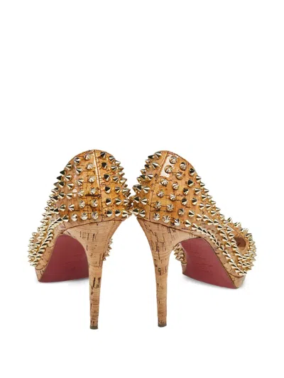 Pre-owned Christian Louboutin 100mm Yolanda Spike-embellished Peep-toe Pumps