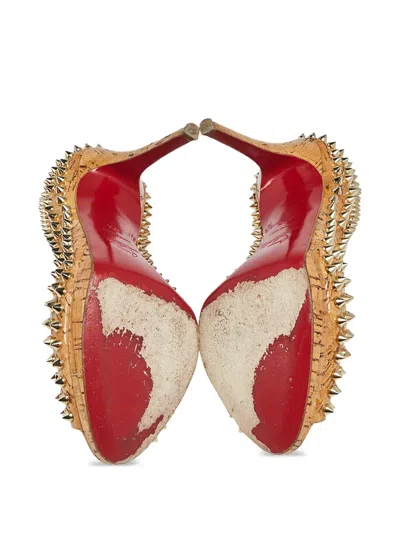 Pre-owned Christian Louboutin 100mm Yolanda Spike-embellished Peep-toe Pumps