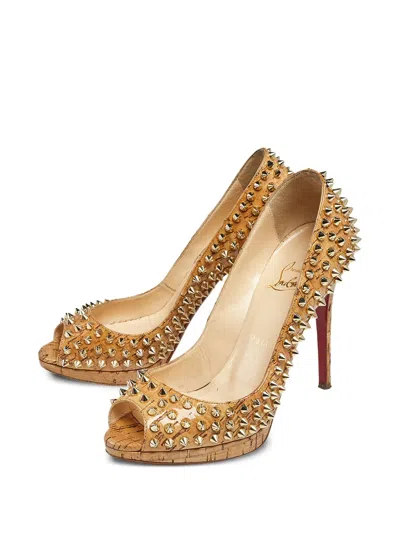 Pre-owned Christian Louboutin 100mm Yolanda Spike-embellished Peep-toe Pumps
