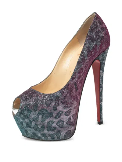 Pre-owned Christian Louboutin 150mm Leopard Print Peep-toe Pumps