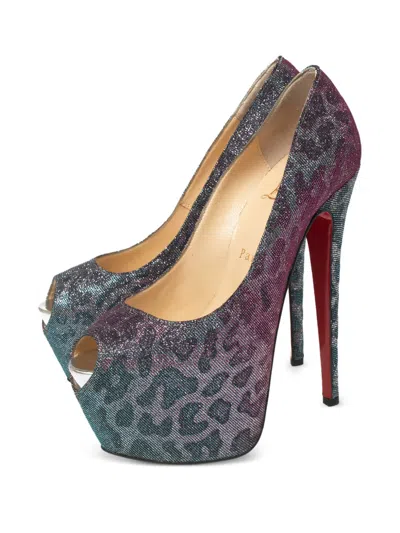 Pre-owned Christian Louboutin 150mm Leopard Print Peep-toe Pumps