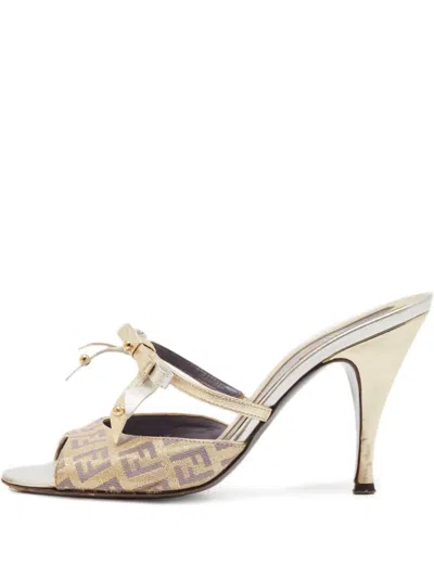Pre-owned Fendi Bow-embellished Open-toe Mules