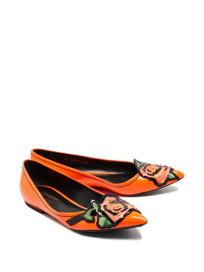 Pre-owned Louis Vuitton Floral-embroidered Ballet Flats