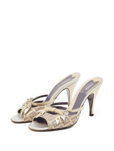 Pre-owned Fendi Bow-embellished Open-toe Mules