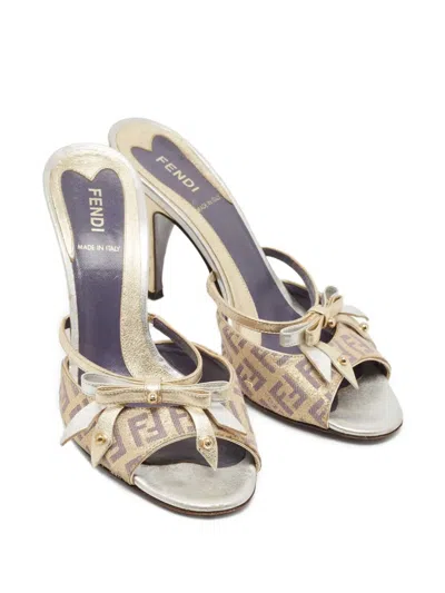 Pre-owned Fendi Bow-embellished Open-toe Mules