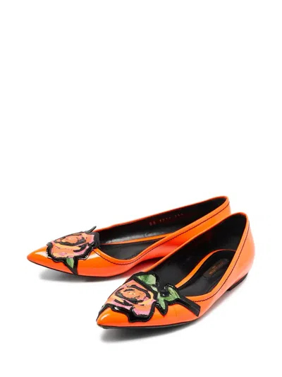 Pre-owned Louis Vuitton Floral-embroidered Ballet Flats