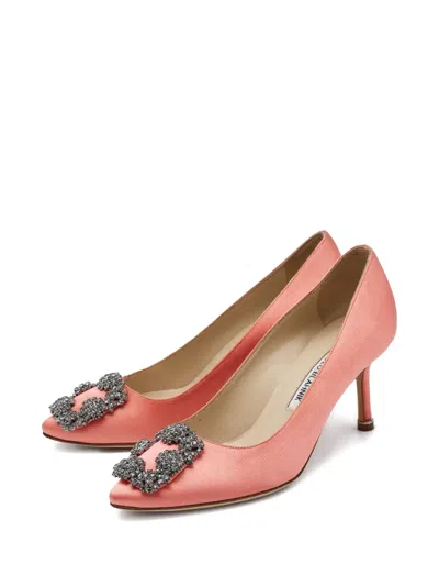 Pre-owned Manolo Blahnik 2024 Crystal Buckle Satin Pumps