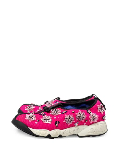 Pre-owned Dior Floral-embroidered Slip-on Trainers