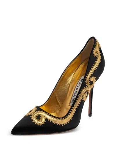 Pre-owned Manolo Blahnik  110mm Embroidered Pointed-toe Pumps