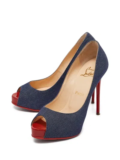 Pre-owned Christian Louboutin 120mm Denim Peep-toe Pumps