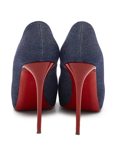 Pre-owned Christian Louboutin 120mm Denim Peep-toe Pumps