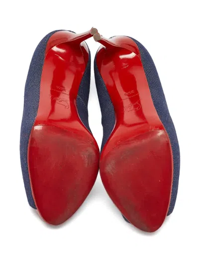 Pre-owned Christian Louboutin 120mm Denim Peep-toe Pumps