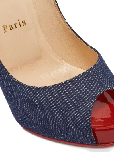 Pre-owned Christian Louboutin 120mm Denim Peep-toe Pumps