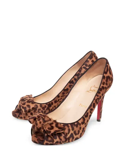 Pre-owned Christian Louboutin 105mm Leopard-print Peep-toe Pumps