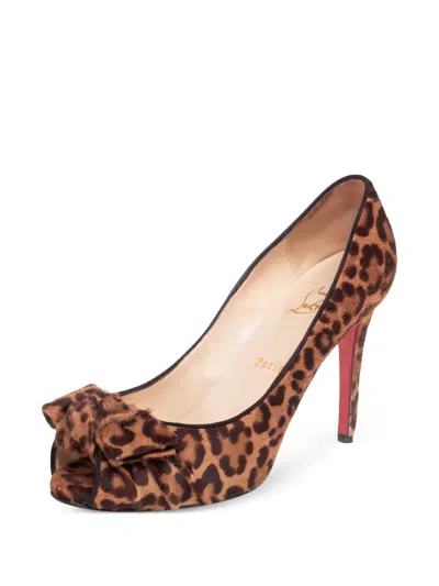 Pre-owned Christian Louboutin 105mm Leopard-print Peep-toe Pumps