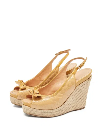 Pre-owned Dior Cannage Bow Wedge Espadrilles Sandals