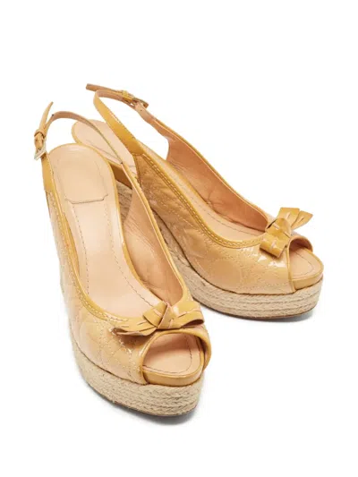 Pre-owned Dior Cannage Bow Wedge Espadrilles Sandals